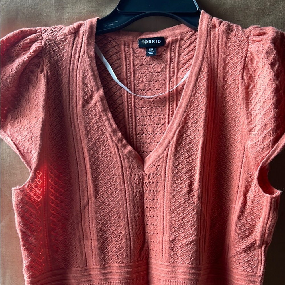 Torrid Orange Blouse with V-Neck - Picture 3 of 4